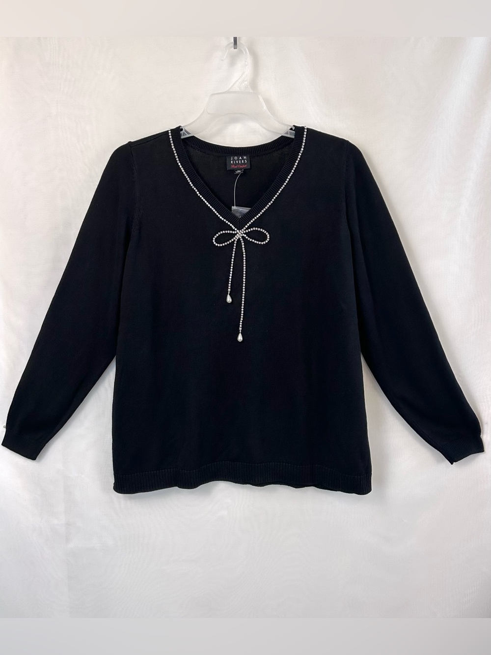 New Joan Rivers Red Carpet Soft Chic Rhinestone Sweater / Black / 1X